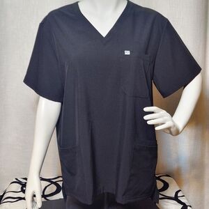 Cozyfit Scrubs Top Black Solid Lightweight Large
